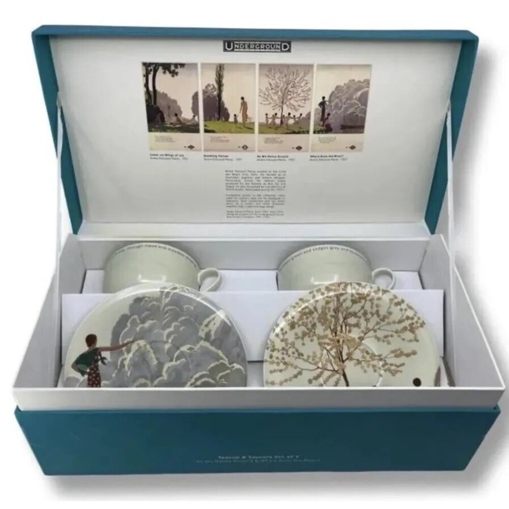Rare London Museum Underground Vtg Tea Cups Saucers Set Artist Andre Marty NIB